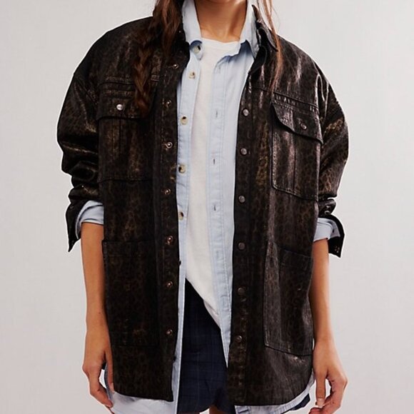 053 Free People x  OneTeaspoon Night Animal Longline Denim Shirt NWT Size Medium - Picture 1 of 11